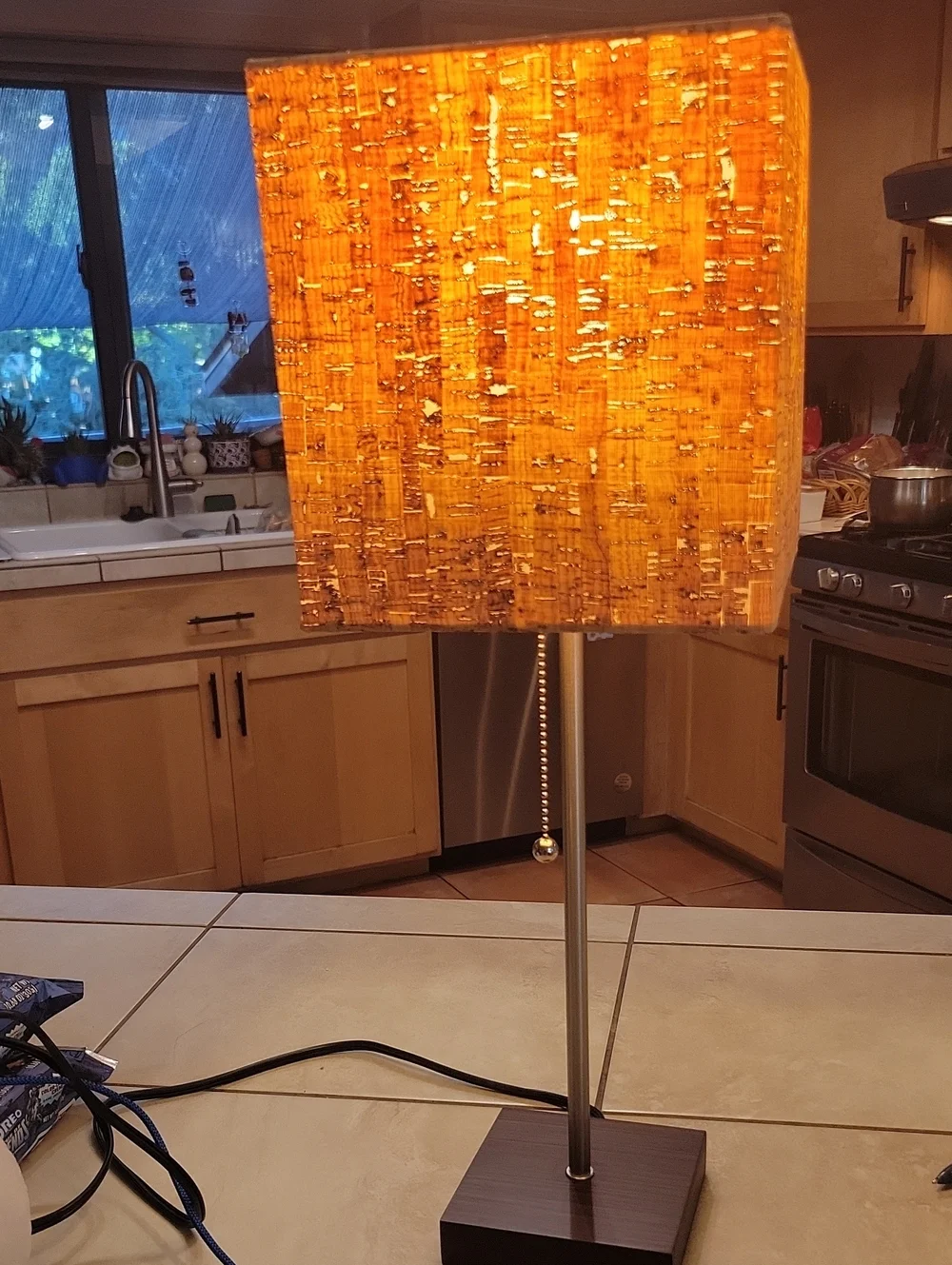 Table Lamp Square Cork Shade Wood Base